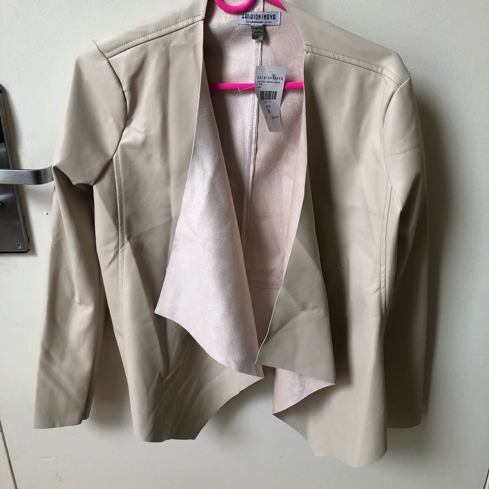 Faux tan leather jacket, small, FashionNova